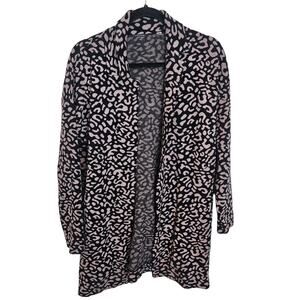 Tahari Sweater Leopard Print Cardigan Sweater Knit Sweater Women M Black Brown